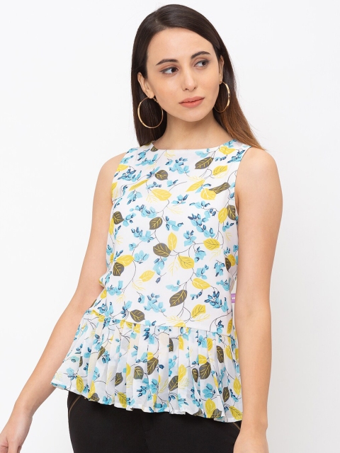 

Iti Women Off-White & Yellow Printed Peplum Top