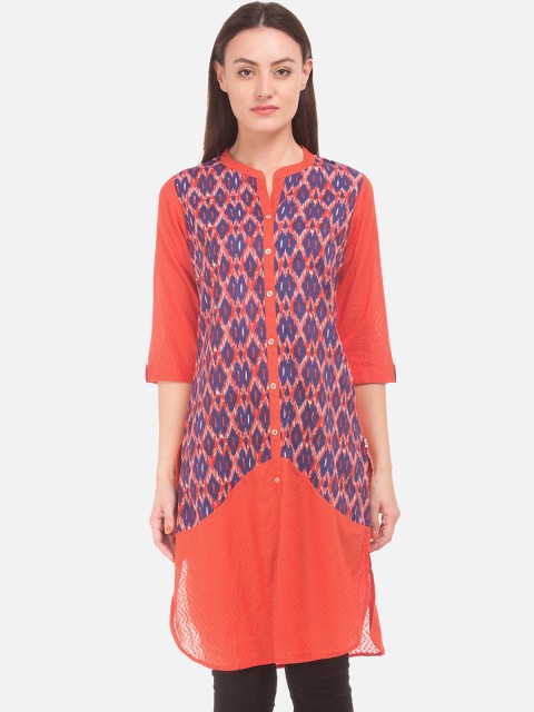

Karigari Women Orange & Blue Printed A-Line Kurta