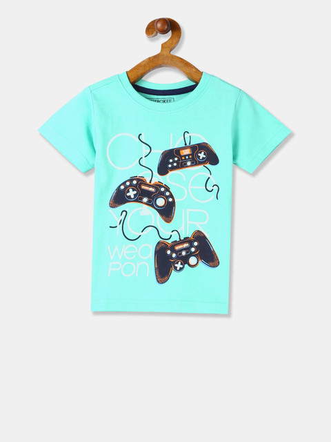 

Cherokee Boys Turquoise Blue Printed Round Neck T-shirt