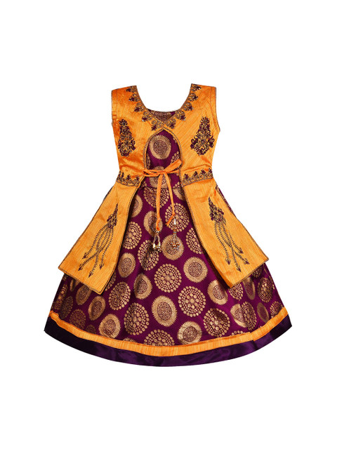 

Wish Karo Girls Maroon & Yellow Printed Fit and Flare Dress