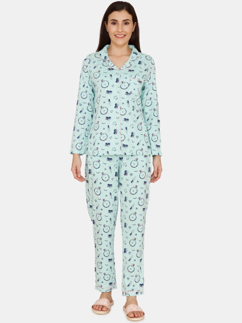 

Zivame Women Blue Printed Night suit