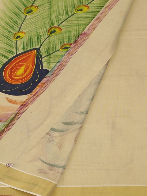

Pothys Cream-Coloured Printed Pure Cotton Saree