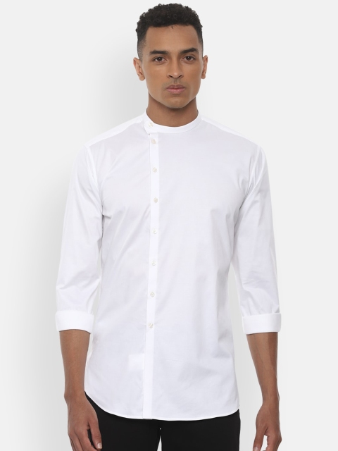V Dot Men White Slim Fit Solid Casual Shirt