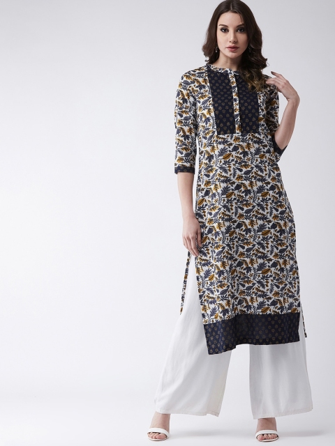 

Pannkh Women Navy Blue Printed Straight Kurta