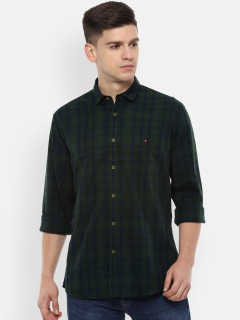 

Louis Philippe Jeans Men Green & Blue Slim Fit Checked Casual Shirt