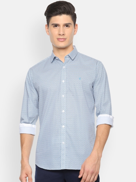 

V Dot Men White & Blue Slim Fit Printed Casual Shirt