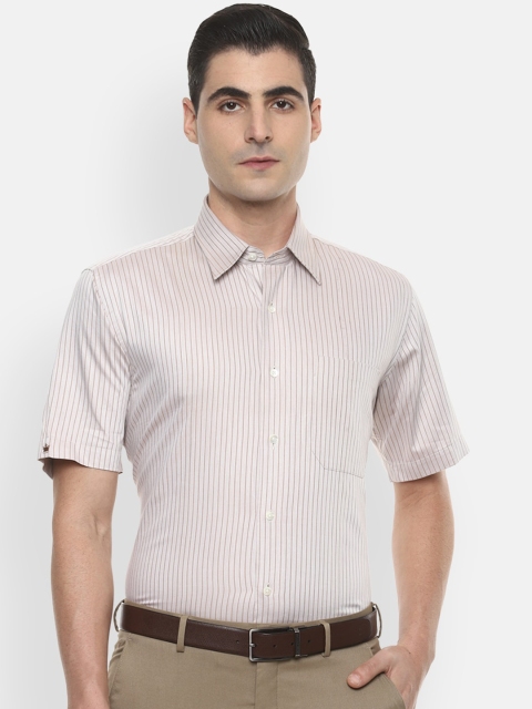 

Louis Philippe Men White & Beige Regular Fit Striped Formal Shirt