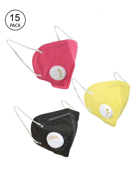 

OOMPH Unisex 15 Pcs Anti-Pollution 5-Layer Reusable Valved KN95 Masks, Yellow