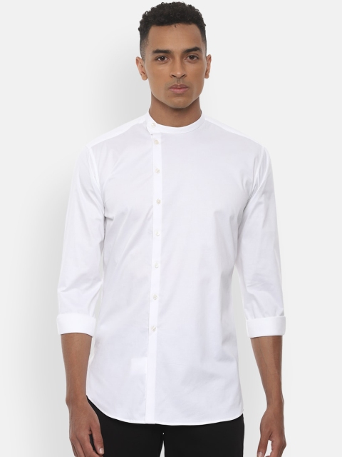 

V Dot Men White Slim Fit Solid Casual Shirt