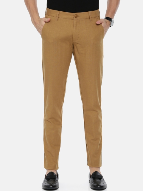 

ARISER Men Khaki-Coloured Slim Fit Solid Regular Trousers
