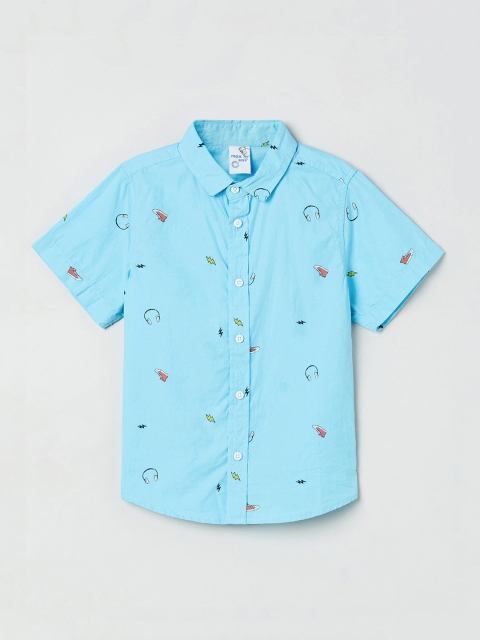 max Boys Blue Regular Fit Printed Casual Shirt