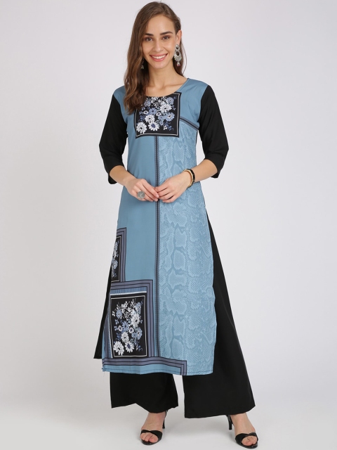 

Florence Women Blue & Black Printed Straight Kurta