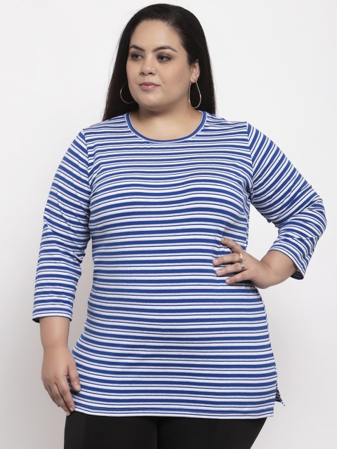 

plusS Women Blue Striped Top