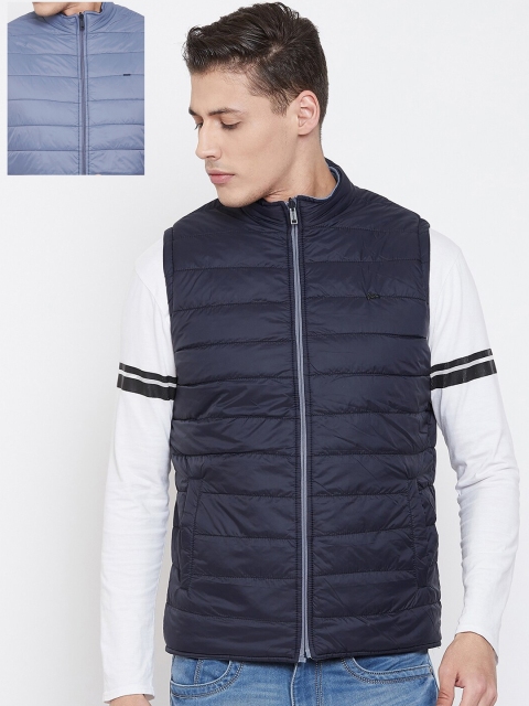 

Okane Men Navy Blue Colourblocked Reversible Padded Jacket