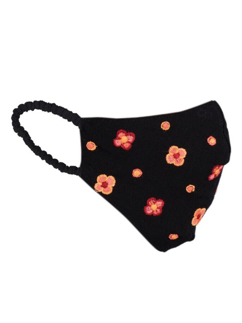 

DIVA WALK EXCLUSIVE Women Black & Orange Embroidered 2-Ply Anti-Pollution Reusable Cloth Mask