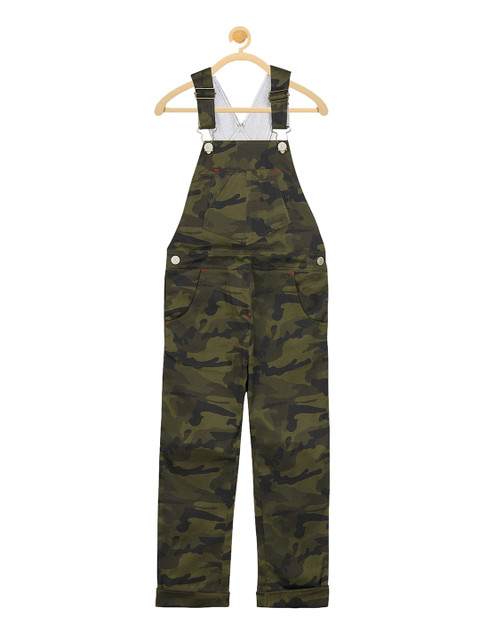 

Cherry Crumble Boys Olive Green & Black Camouflage Printed Dungarees