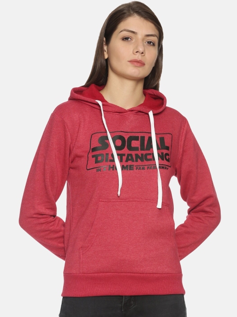 

Campus Sutra Women Maroon Printed Hooded Sweatshirt
