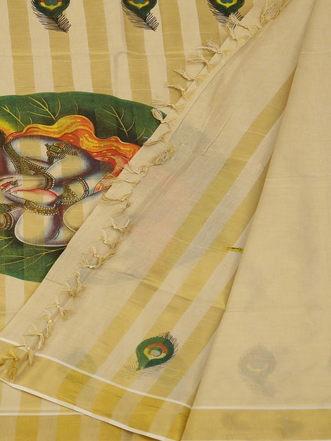 

Pothys Cream-Coloured Printed Pure Cotton Saree