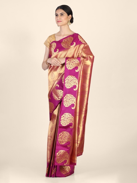 

Hastakala Peach-Coloured & Magenta Silk Blend Woven Design Handloom Saree