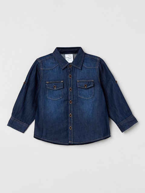 

max Boys Navy Blue Regular Fit Solid Casual Shirt