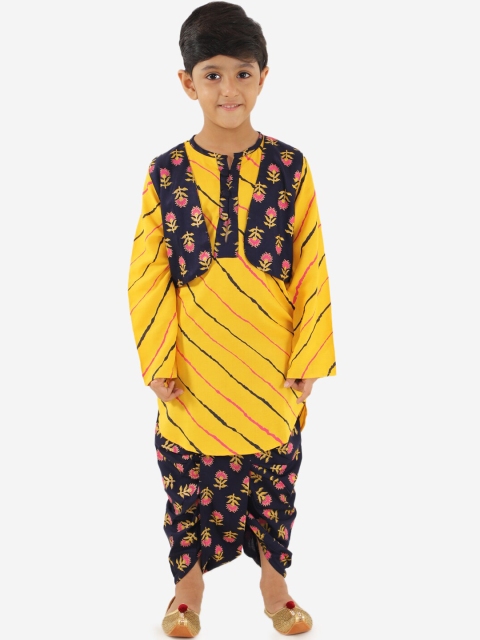 

KID1 Boys Navy Blue & Yellow Printed Kurta with Dhoti Pants