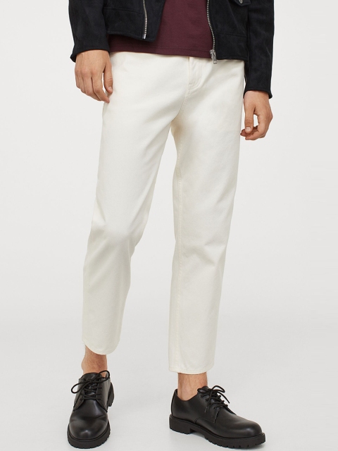 

H&M Men White Cropped Trousers Regular Fit