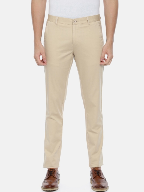 

ARISER Men Cream-Coloured Slim Fit Solid Regular Trousers