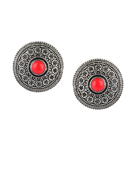 

DESI COLOUR Silver-Toned & Orange Circular Studs