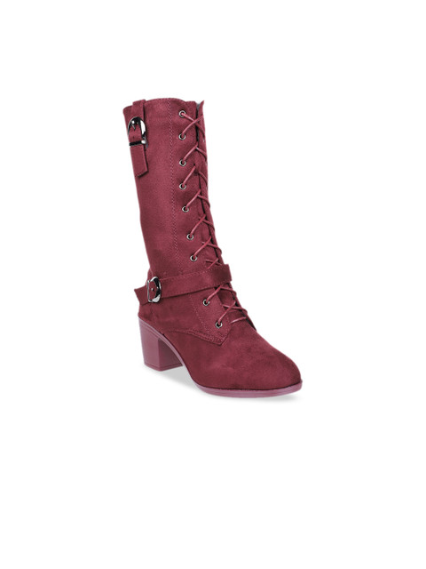 

SHUZ TOUCH Women Maroon Solid Heeled Boots