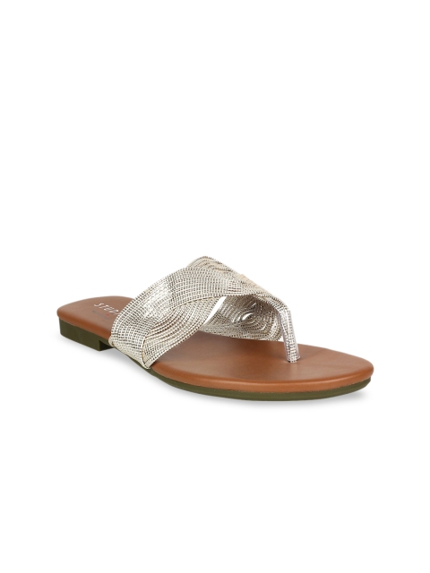 

STEPpings Women Silver-Toned Embellished T-Strap Flats