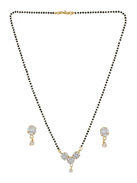 

Silvermerc Designs Gold-Plated & White AD-Studded Beaded Mangalsutra Set