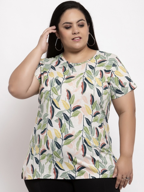 

plusS Women Beige Printed Round Neck T-shirt