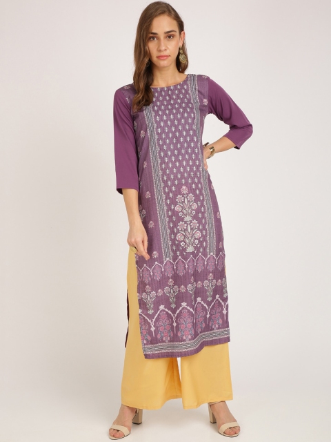 

Florence Women Purple Printed Straight Kurta