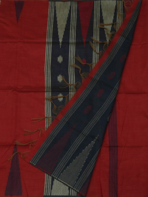 

Pothys Red & Blue Jute Silk Solid Saree