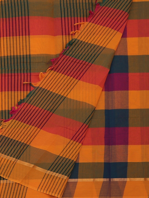 

Pothys Multicoloured Checked Pure Cotton Saree, Multi