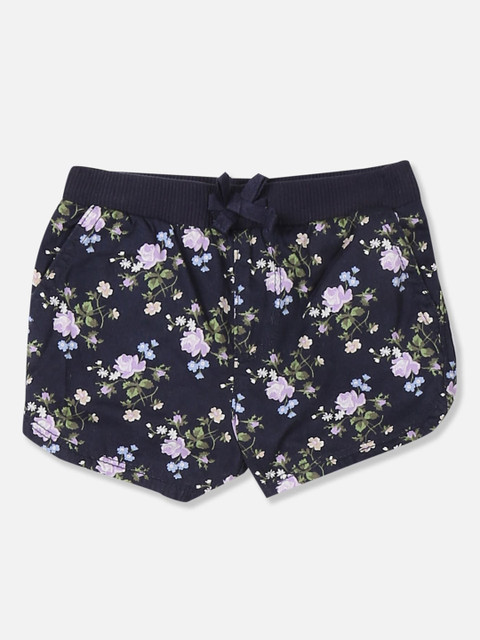 

The Childrens Place Girls Navy Blue Floral Printed Regular Shorts