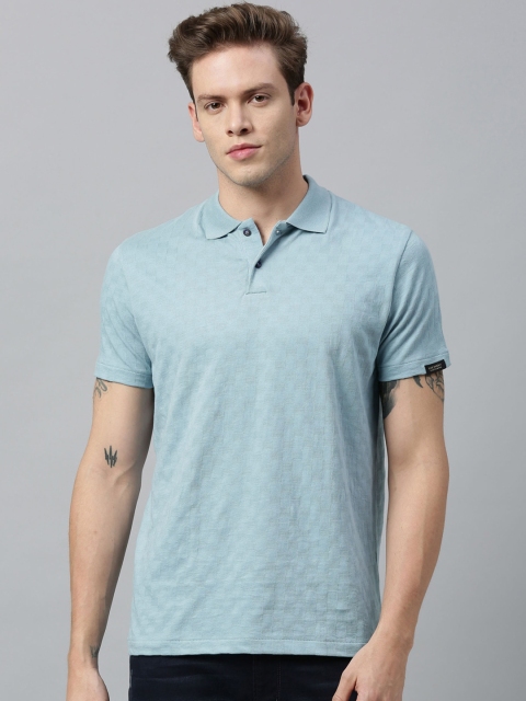 

RARE RABBIT Men Blue Checked Polo Collar T-shirt