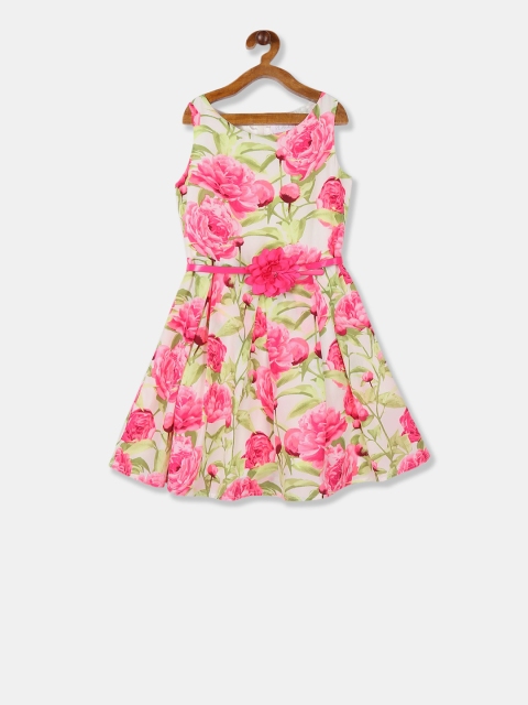 

The Childrens Place Girls Off-White & Pink Floral Printed Fit and Flare Dress