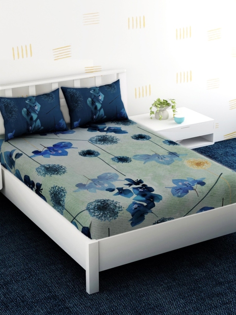 

EverHOME Green & Blue Floral 180 TC Cotton 1 King Bedsheet with 2 Pillow Covers