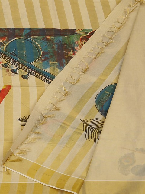 

Pothys Beige & Blue Pure Cotton Printed Saree