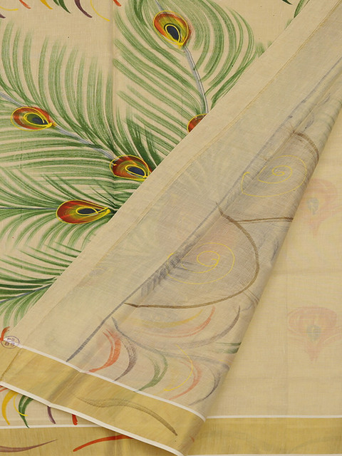 

Pothys Cream-Coloured Printed Pure Cotton Saree