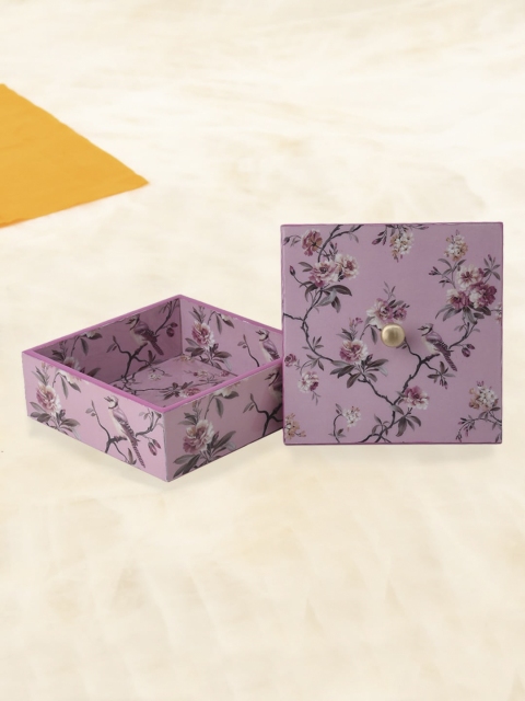 

Tistabene Purple & Grey Printed Roses Box Organizer