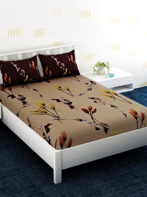 

EverHOME Beige & Yellow Floral 180 TC Cotton 1 King Bedsheet with 2 Pillow Covers
