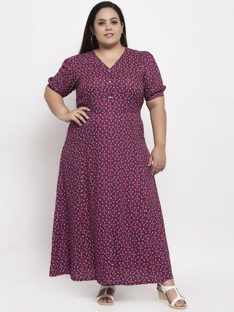

plusS Women Plus Size Purple Printed Maxi Dress