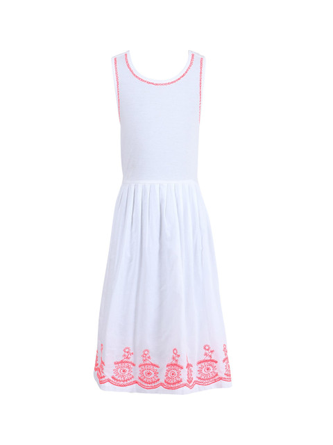 

Miyo Girls White & Pink Embroidered Maxi Dress