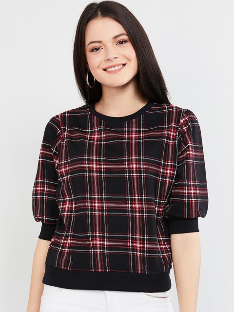 

max Women Black Checked Sweatshirt