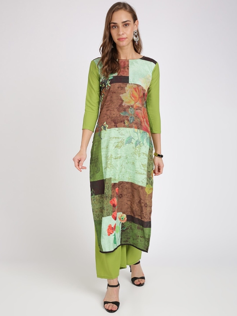 

Florence Women Green & Brown Printed Straight Kurta