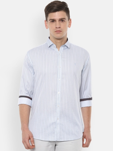 

V Dot Men White & Blue Slim Fit Striped Casual Shirt