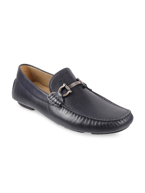 DAVINCHI Men Navy Blue Leather Loafers