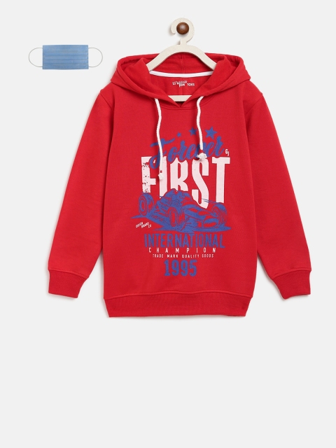

Lil Tomatoes Boys Red Printed Hooded Sweatshirt